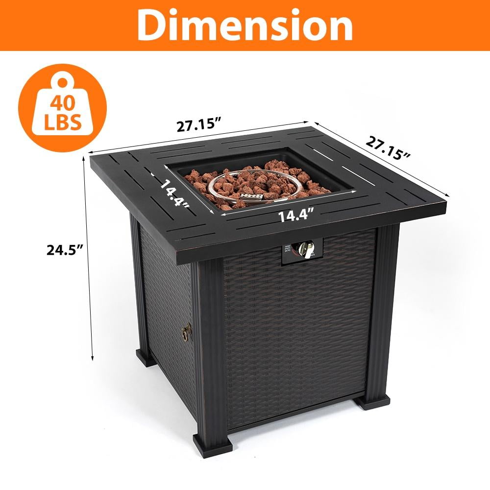 2-in-1 Propane Fire Pit Table, Outdoor Table with Fire Pit, 28 Inch 40,000 BTU Auto-Ignition Gas Fire Pit Table with Lid and Lava Rock, Square Fire Table for Yard Patio Garden