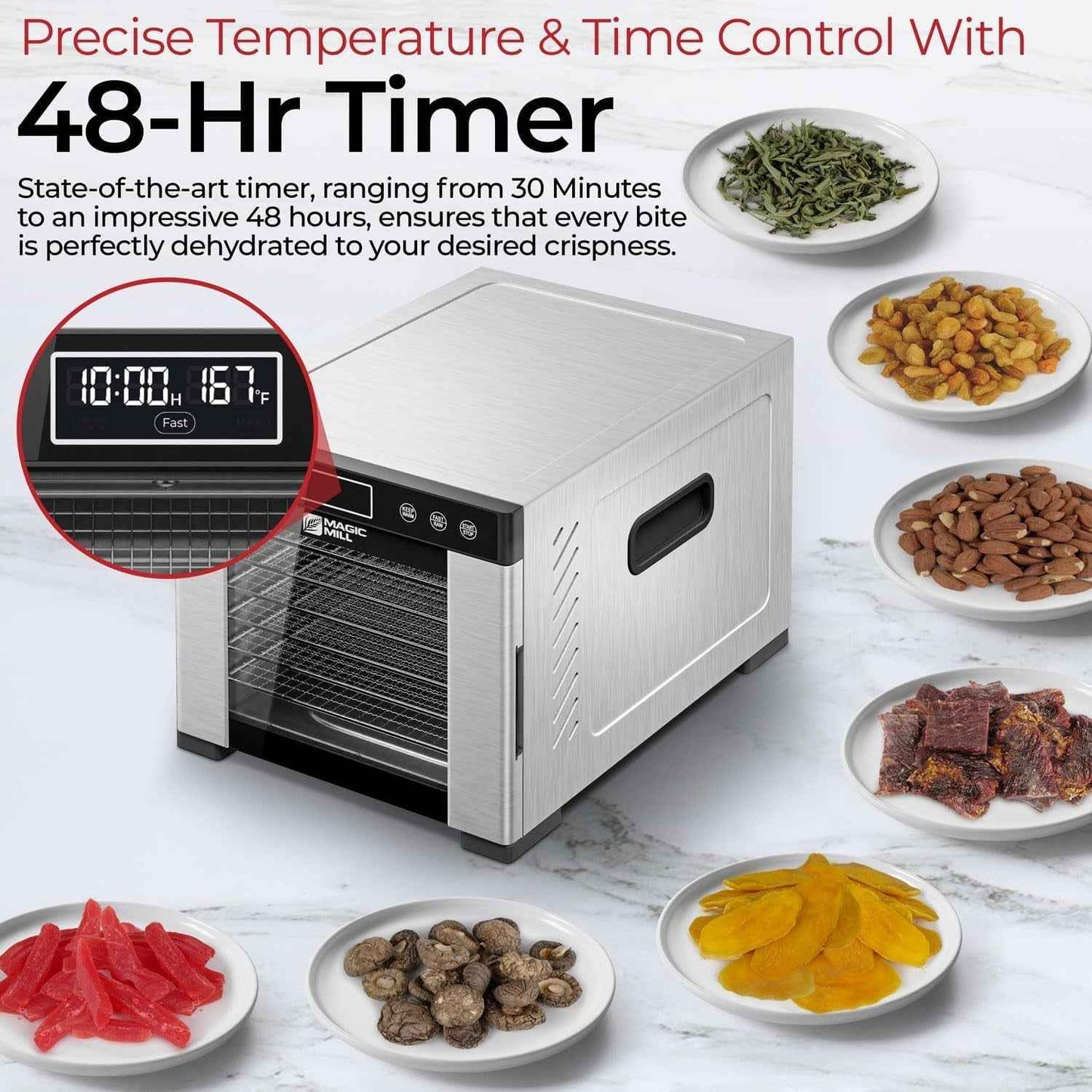 Magic Mill Pro Food Dehydrator Machine with Timer, Temperature Control, 7 Stainless Steel Trays