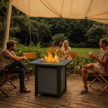 Walsunny 28" Propane Fire Pit Table Outdoor Gas Fire Pit with Lava Rocks 50,000 BTU Square Fire Table with Lid,Waterproof Cover