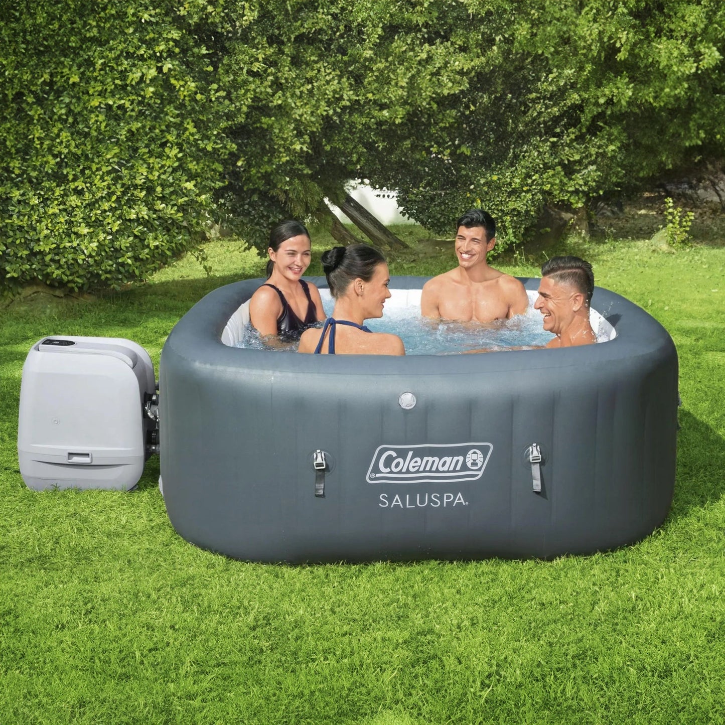 Coleman SaluSpa 4 Person Portable Inflatable Square Hot Tub & 12 Bestway Filters