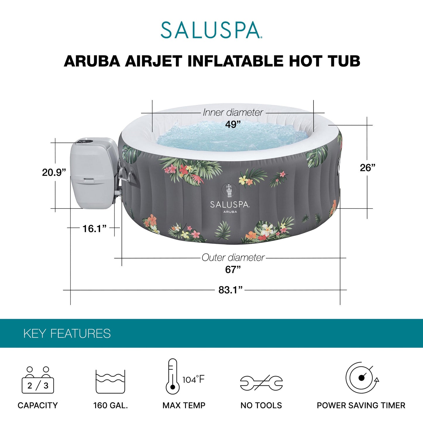 Bestway SaluSpa Aruba AirJet Inflatable Hot Tub + Bestway Spa Seat (2 Pack)