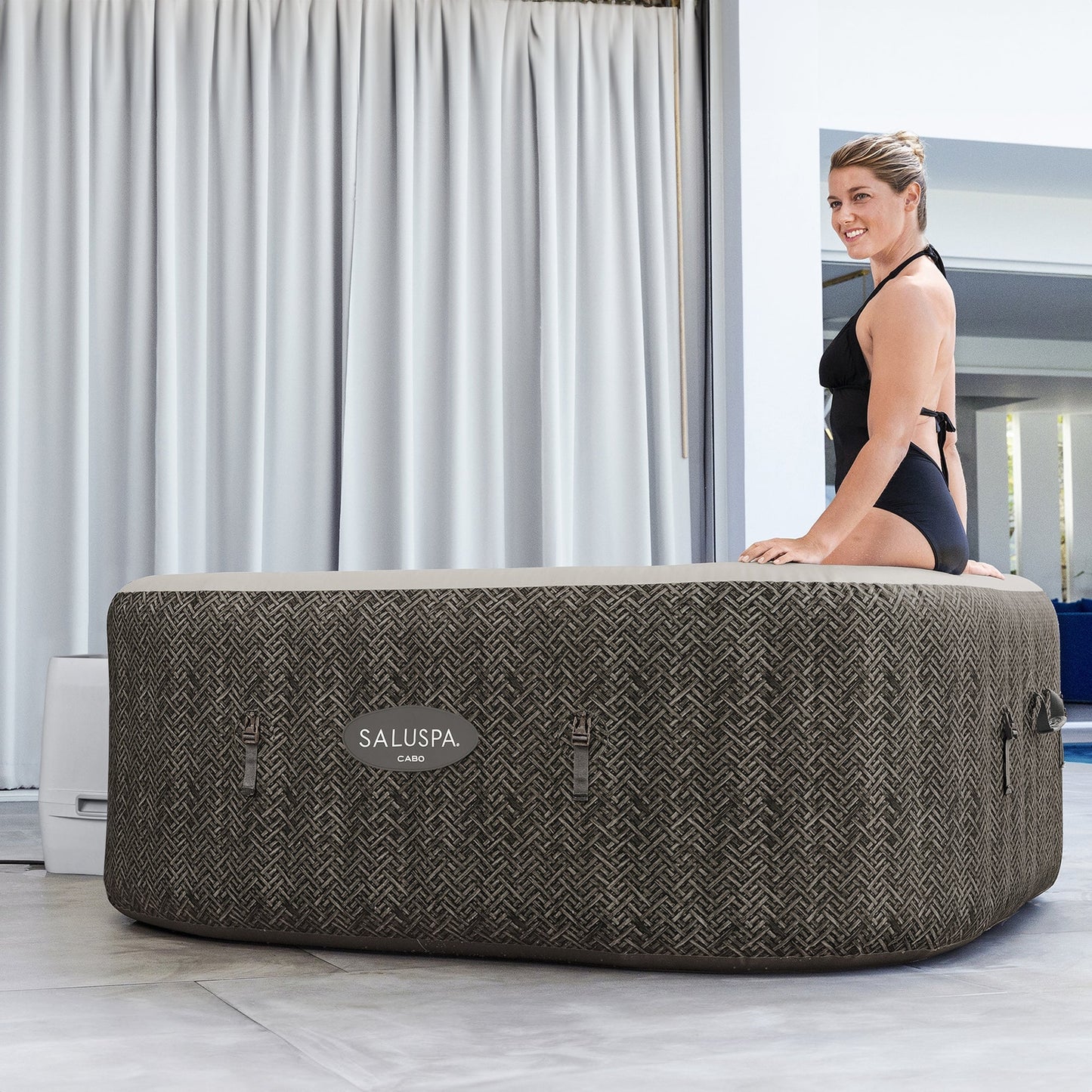 Bestway SaluSpa AirJet Inflatable Square Hot Tub w/4 Seat & 2 Headrest Pillow