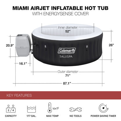 Bestway Coleman Miami Hot Tub w/4 Pack of SaluSpa Seat & 4 Headrest Pillows