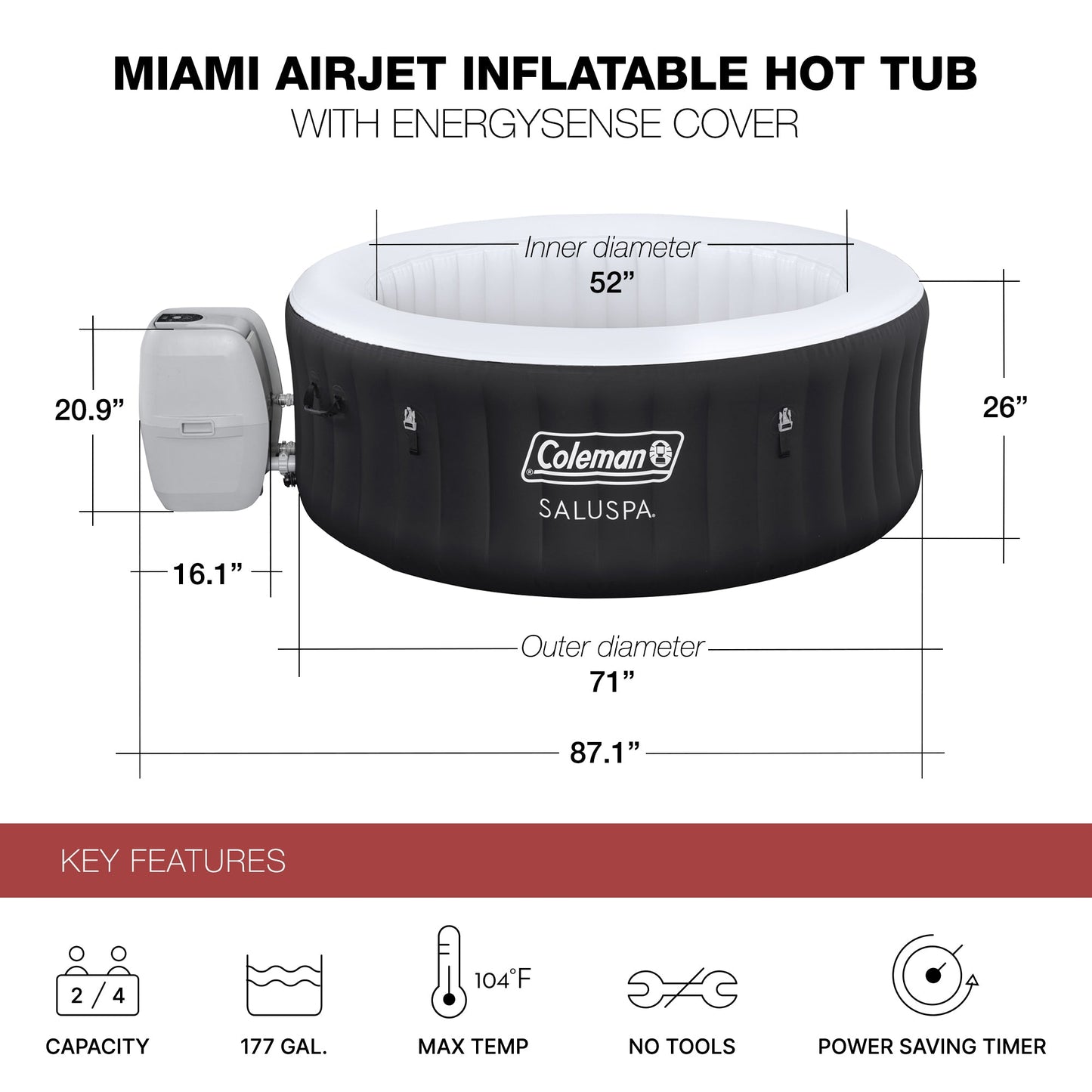 Bestway Coleman Miami Hot Tub w/2 Pack of SaluSpa Seat & 2 Headrest Pillows