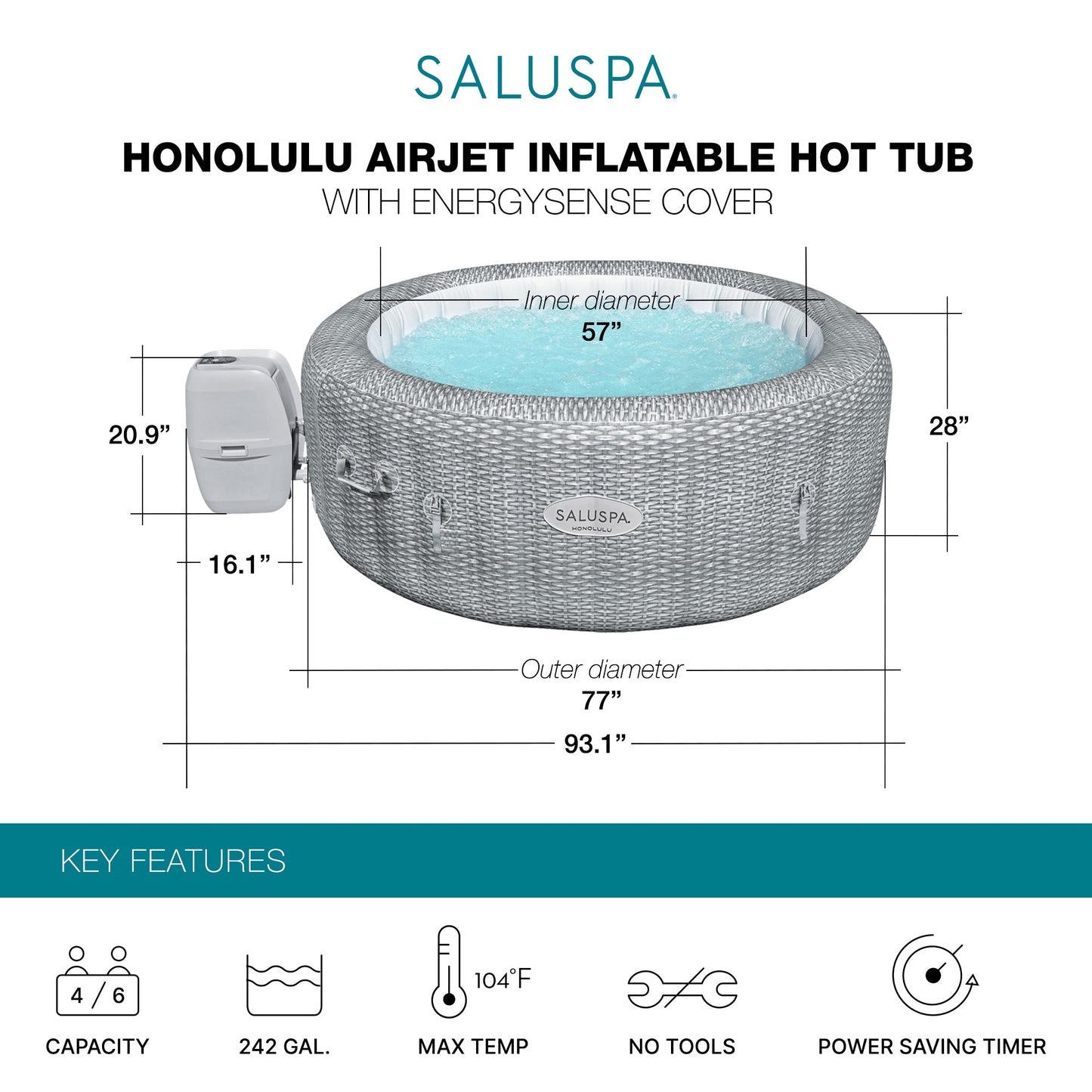 Bestway Coleman Honolulu AirJet Hot Tub with 6 SaluSpa Seat & 6 Headrest Pillows