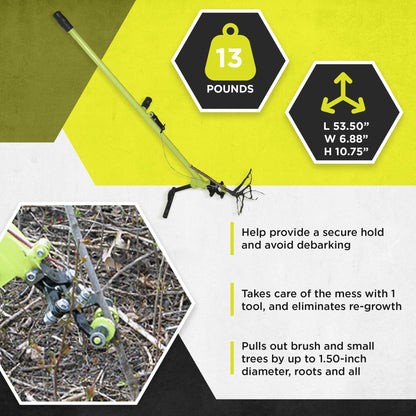 Brush Grubber Heavy Duty 4 Foot Steel Handled Shallow Root Lifting Tool, Green