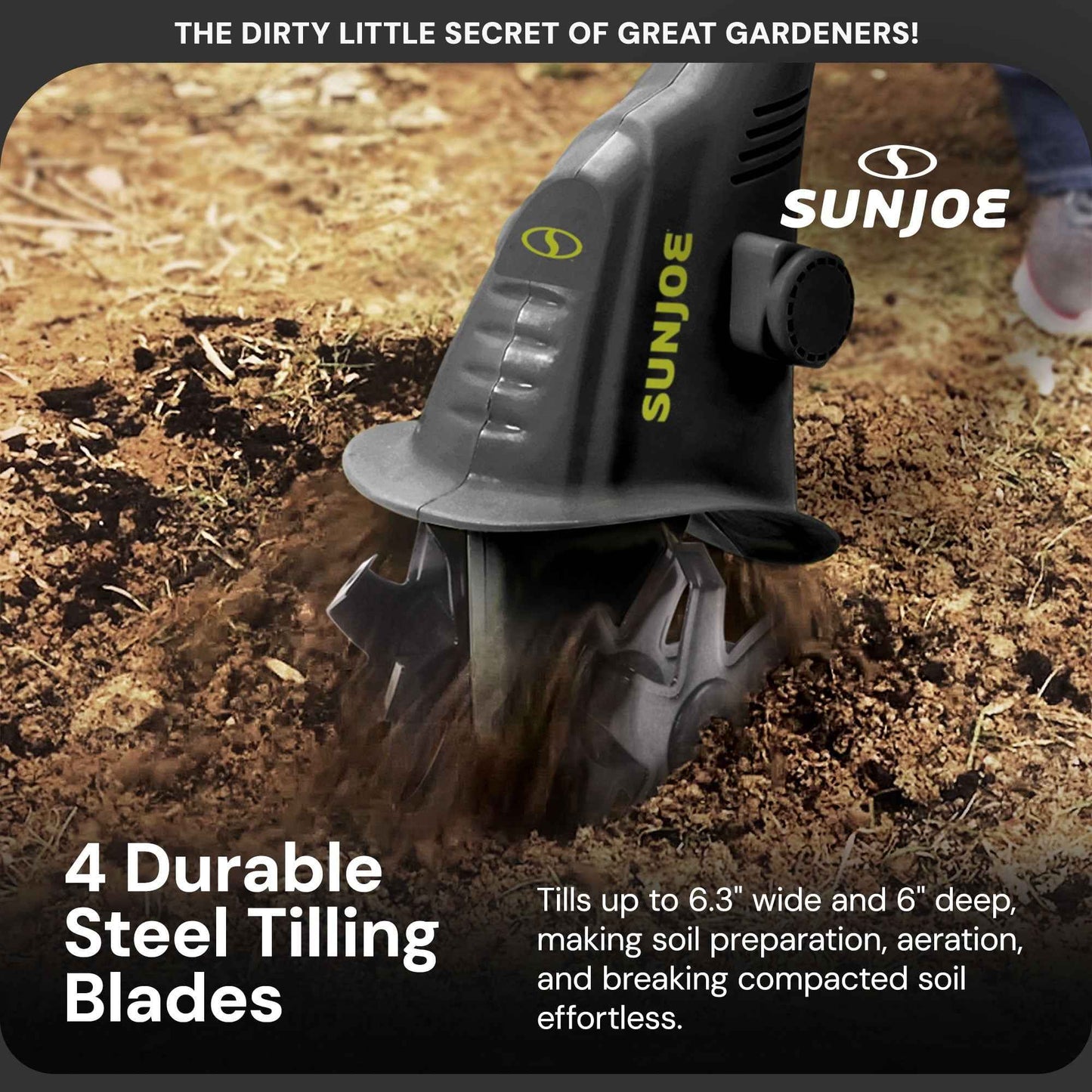 Sun Joe Electric Corded Garden Cultivator with 2.5 Amp Motor & Steel Blades, Green, TJ599E