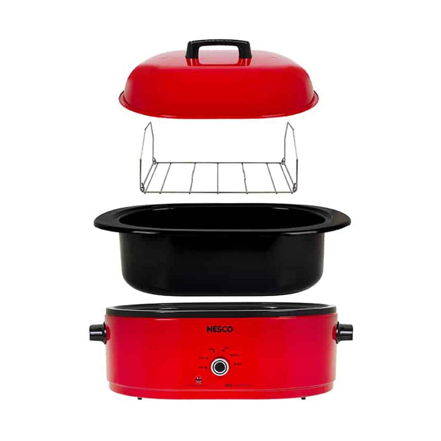 NESCO 18-Qt 1,450-Watt Roaster with Porcelain Cookwell, Chrome Red