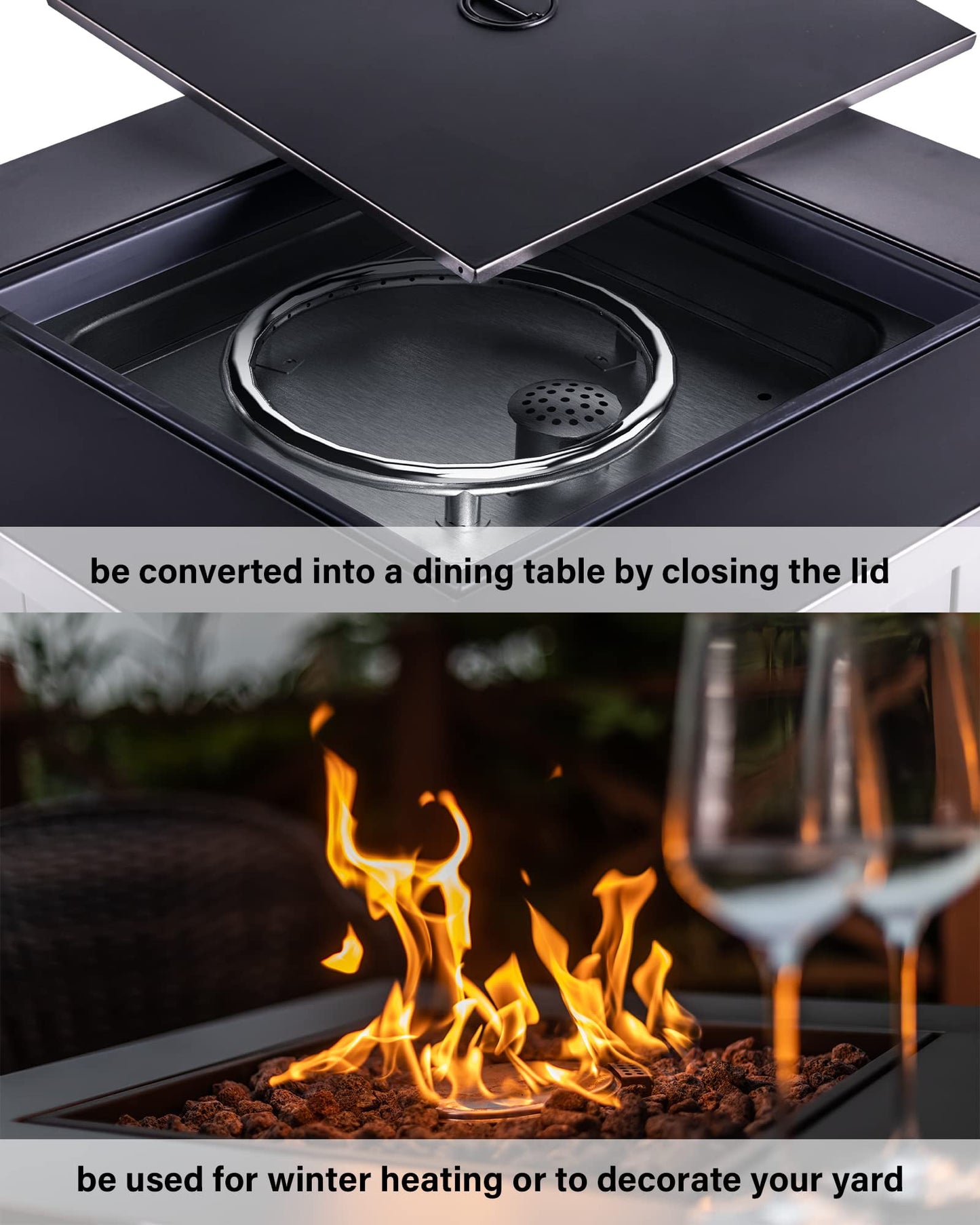 Legacy Heating 28" Square Wicker Propane Fire Pit Table - 50,000BTU, Lava Rock, ETL Certified - Patio, Deck, Backyard