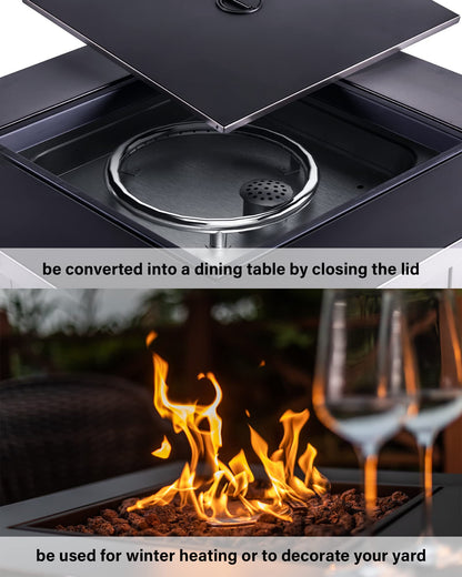 Legacy Heating 28" Square Wicker Propane Fire Pit Table - 50,000BTU, Lava Rock, ETL Certified - Patio, Deck, Backyard