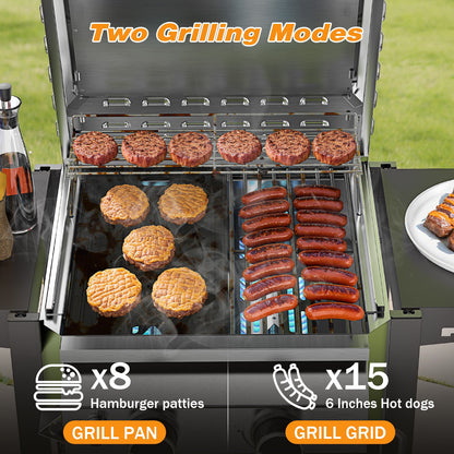 LHRIVER 2 Burner Gas Grill with Side Table, Portable Outdoor Barbecue Cooking BBQ, 16000BTU
