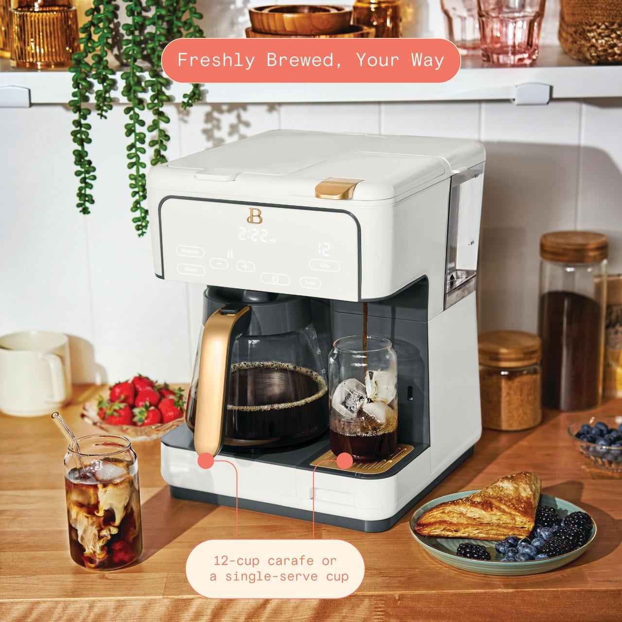 Beautiful Multi-Brew 12-Cup Programmable Drip & Single-Serve Coffee Maker, White Icing by Drew Barrymore