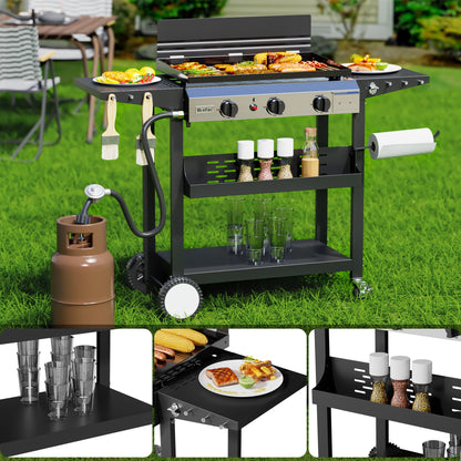 Brefac 3-Burner 23" Outdoor Propane Gas Grill for Camping, Tailgating, BBQ, Parties, Backyard & Patio