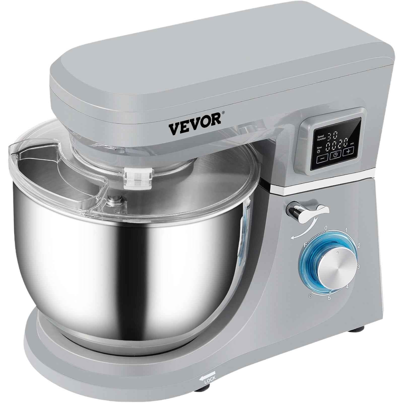 Vevor  Stand Mixer, 660W Electric Dough Mixer with 6 Speeds LCD Screen Timing - Gray
