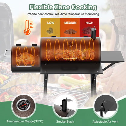 Firstness Charcoal Grill, Outdoor BBQ Grill Charcoal with Offset Smoker for Barbecue Pit Patio Backyard Camping Picnics, Black & Brown