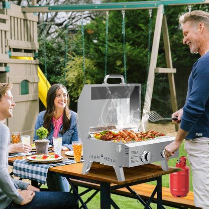 Firstness Propane Gas Grills, 30,000BTU Portable Gas Grill for Outdoor Camping BBQ Picnics Tailgating, 2 Burners, Stainless Steel Sliver