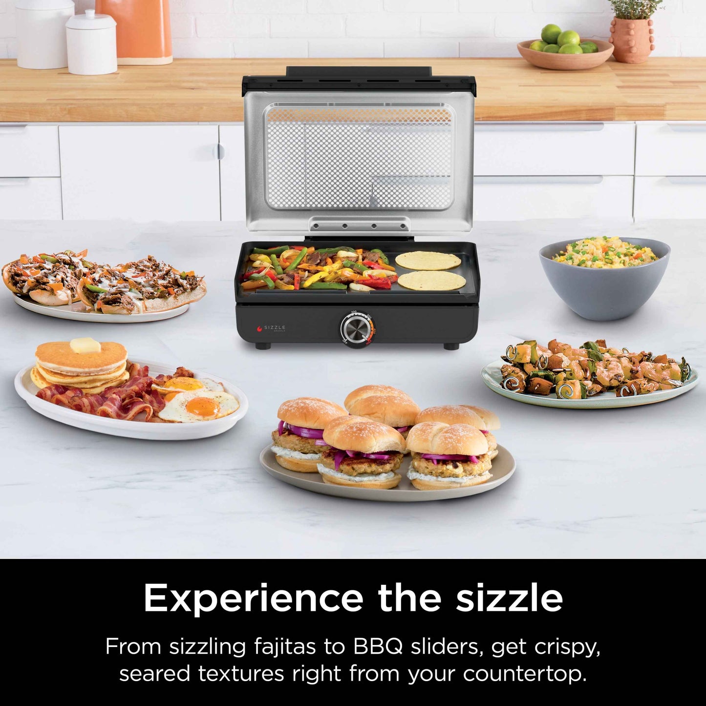 Ninja Sizzle Indoor Griddle, 14", Nonstick, Dishwasher Safe, Easy Cleanup, Black, Stainless Steel, GR100GDL