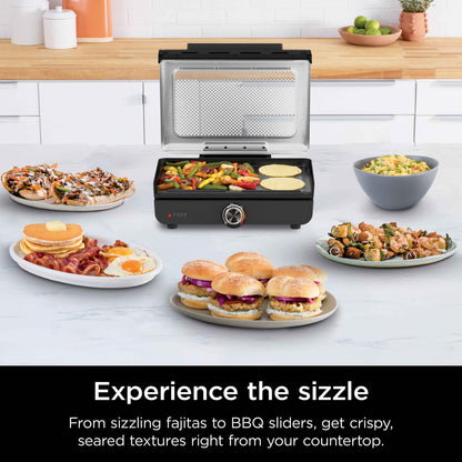 Ninja Sizzle Indoor Griddle, 14", Nonstick, Dishwasher Safe, Easy Cleanup, Black, Stainless Steel, GR100GDL