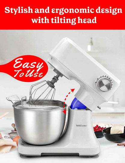 Betty Crocker Stand Mixer, 3.7-Qt Electric Mixer with 10 Speeds, Kitchen Mixer with Dough Hook, Whipping Whisk & Flat Beater with Scraper, Kitchen Appliances with Anti-Splash Cover & Stainless Steel M