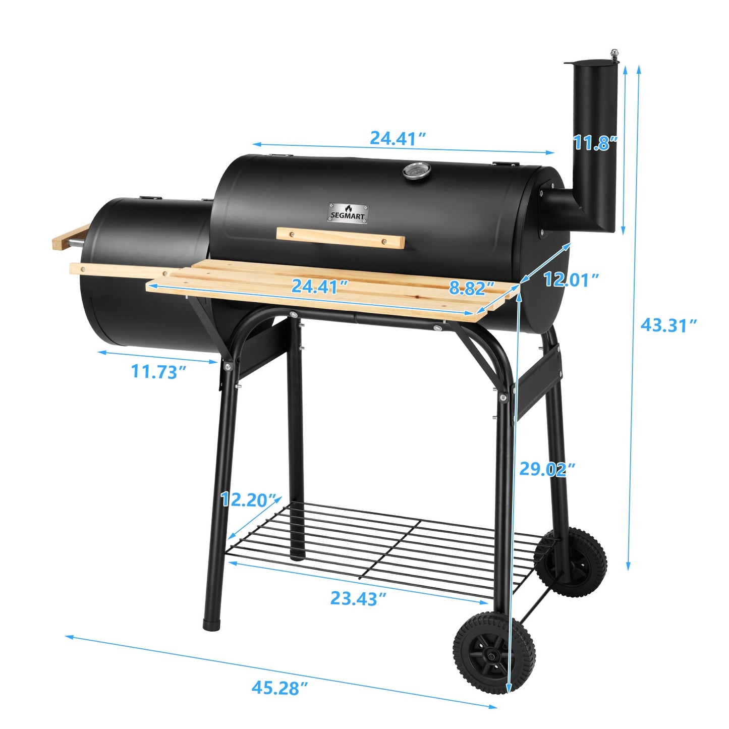 Segmart BBQ Charcoal Grill, 45.28-inch Length Portable Barbecue Grill, Offset Smoker Barbecue Oven with Wheels & Thermometer for Outdoor Picnic Camping Patio Backyard