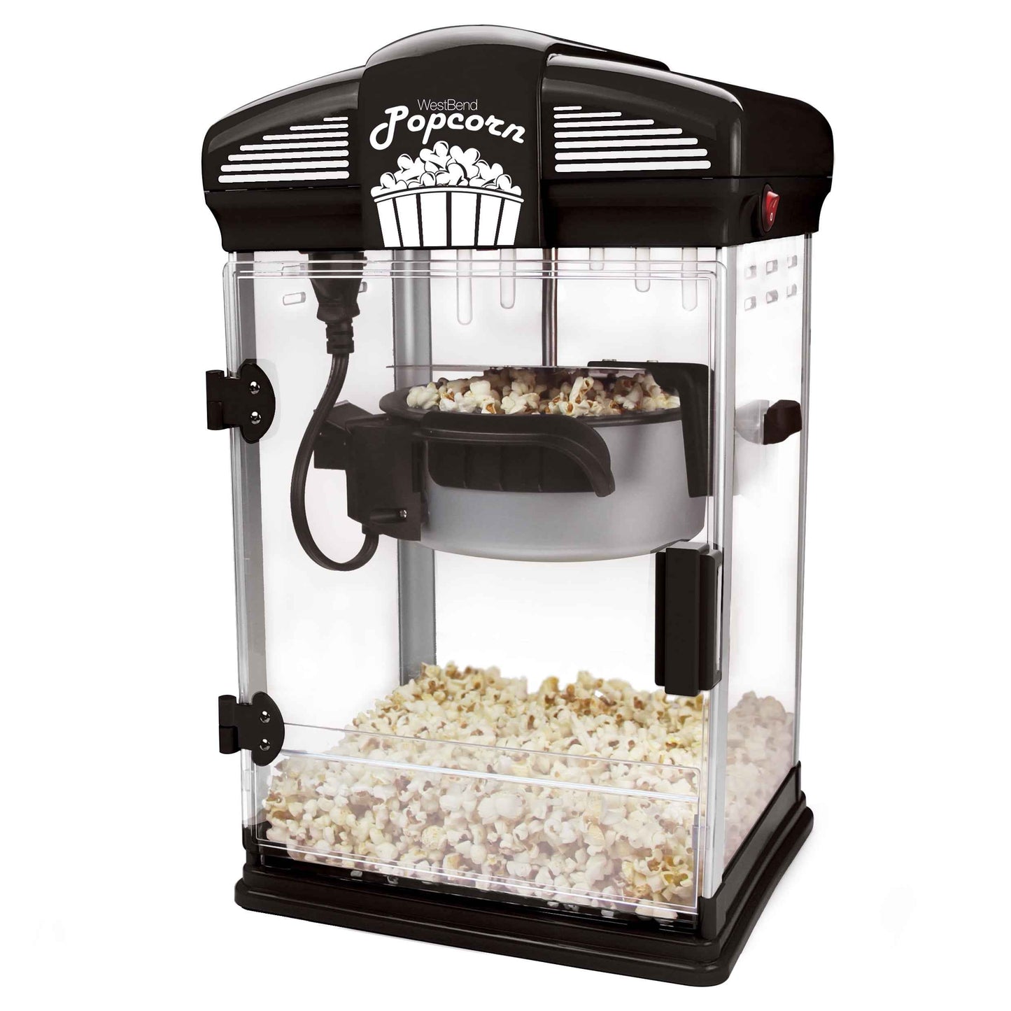West Bend 82515B Hot Oil Theater Style Popper Machine with Nonstick Kettle Includes Measuring Cup Oil and Popcorn Scoop, 4-Ounce, Black