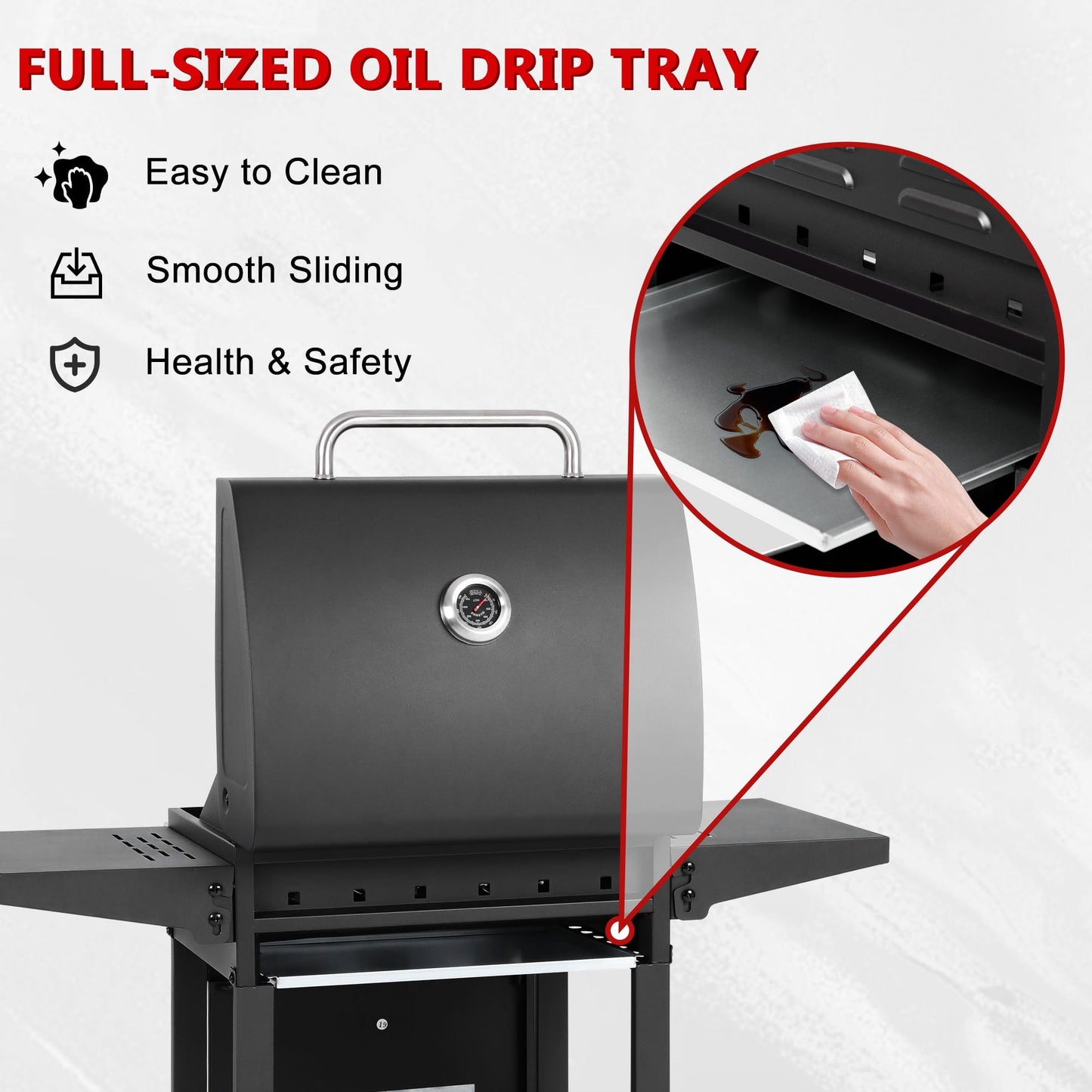 30000 BTU Gas Grill with 4 Universal Wheels, 3 Burners Outdoor BBQ Grill with Steel Brush & Thermometer for Outdoor Camping
