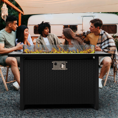 Walsunny 45" Propane Fire Pit Table 50,000 BTU Steel Gas Fire Pit with Removable Lid & Waterproof Cover and Tables