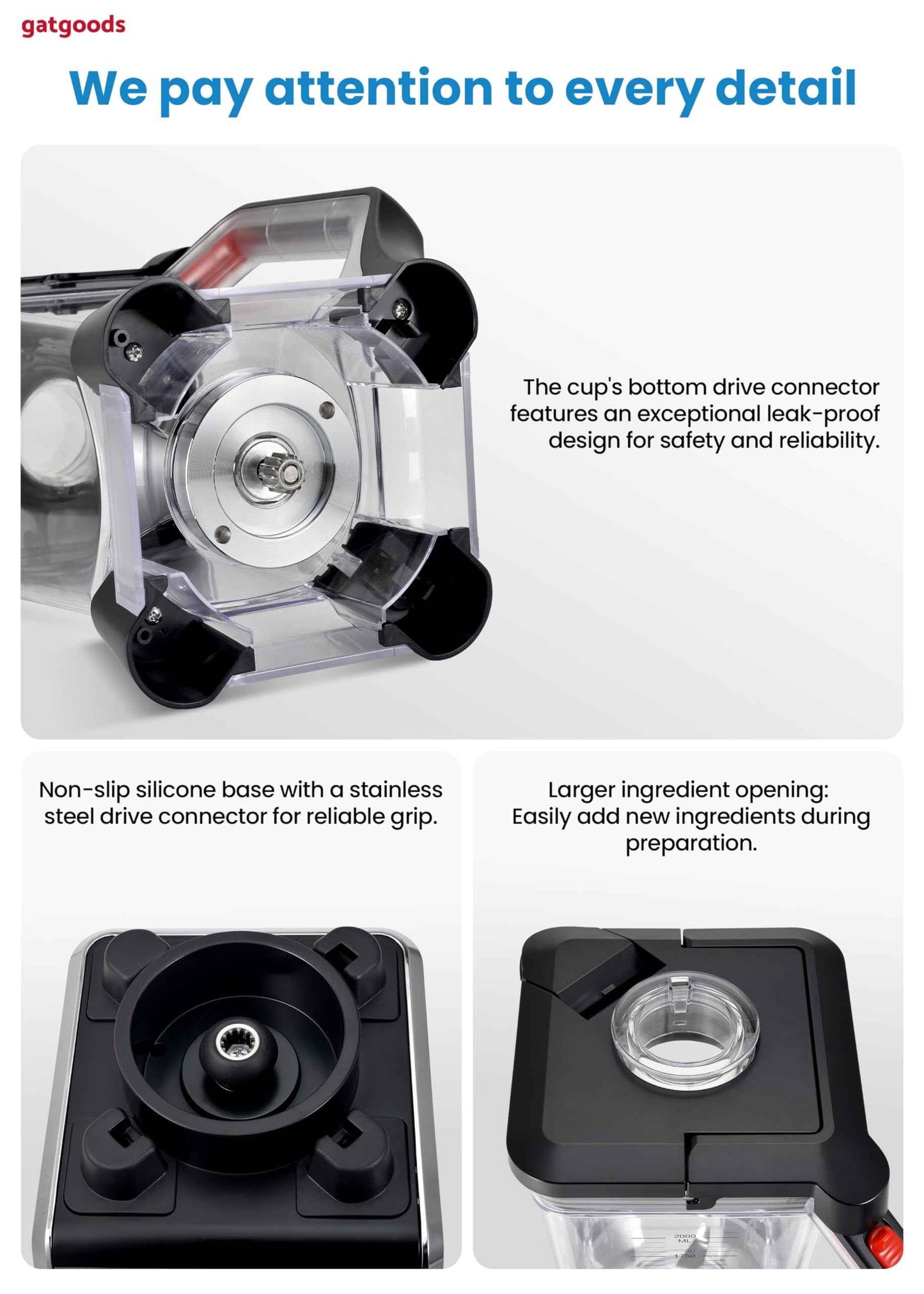 72 Oz Large Blender - 2200W Professional, High Speed Commercial Blender, Variable Speed, Self-Cleaning, Dishwasher Safe