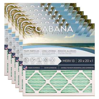 Cabana Air Filters 6 Pack HVAC Furnace Air Filters, MERV 13, 20 x 20 x 1, White