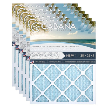 Cabana Air Filters 6 Pack HVAC Furnace Air Filters, MERV 11, 20 x 25 x 1, White