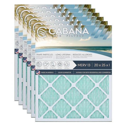 Cabana Air Filters 6 Pack HVAC Furnace Air Filters, MERV 13, 20 x 25 x 1, White