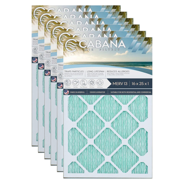 Cabana Air Filters 6 Pack HVAC Furnace Air Filters, MERV 13, 16 x 25 x 1, White