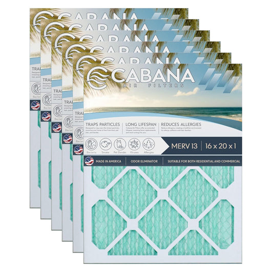 Cabana Air Filters 6 Pack HVAC Furnace Air Filters, MERV 13, 16 x 20 x 1, White