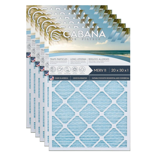 Cabana Air Filters 6 Pack HVAC Furnace Air Filters, MERV 11, 20 x 30 x 1, White
