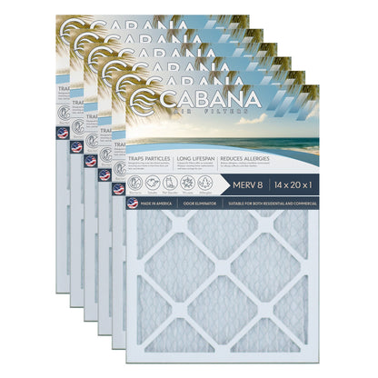 Cabana Air Filters 6 Pack HVAC Furnace Air Filters, MERV 8, 14 x 20 x 1, White