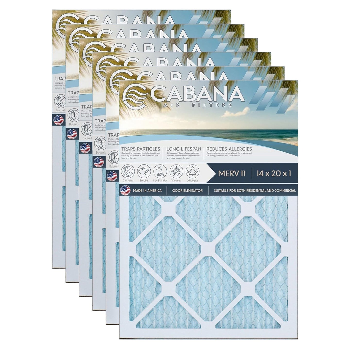 Cabana Air Filters 6 Pack HVAC Furnace Air Filters, MERV 11, 14 x 20 x 1, White