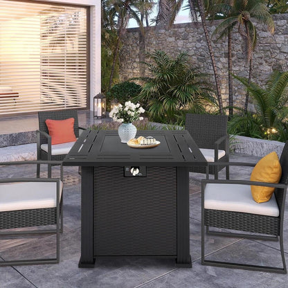 2-in-1 Propane Fire Pit Table, Outdoor Table with Fire Pit, 28 Inch 40,000 BTU Auto-Ignition Gas Fire Pit Table with Lid and Lava Rock, Square Fire Table for Yard Patio Garden