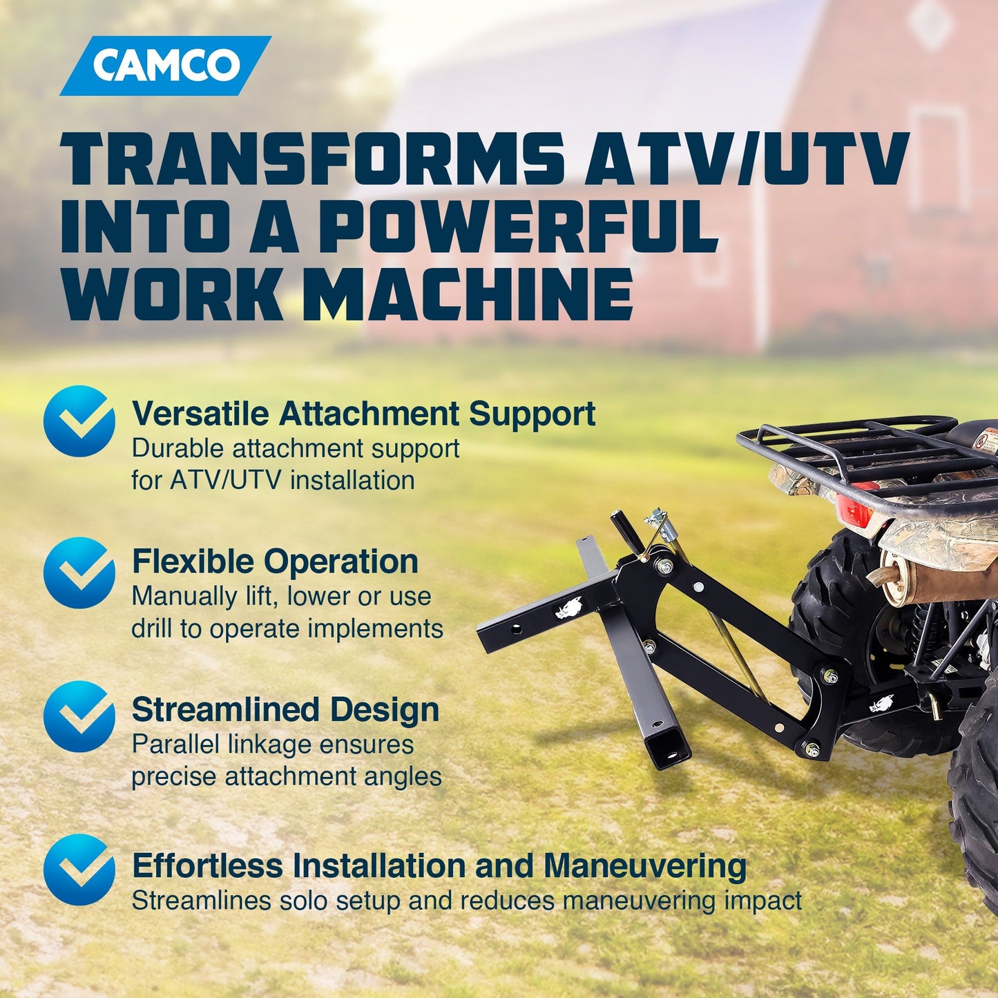 Camco Black Boar ATV/UTV Implement Strong Outside Vehicle Manual Lift Attachment - Find Fresh Goods