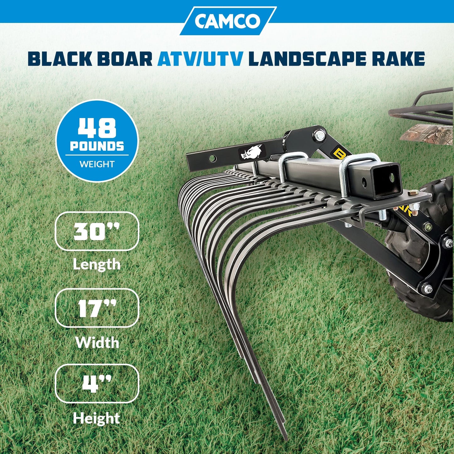 Camco Black Boar ATV/UTV Implement Custom Outside Vehicle Landscape Rake Tool - Find Fresh Goods
