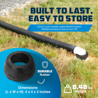 Camco 39312 4 x 3 Inch RV Sewer Hose Rubber Donut Seal for Sewer Inlets, Black