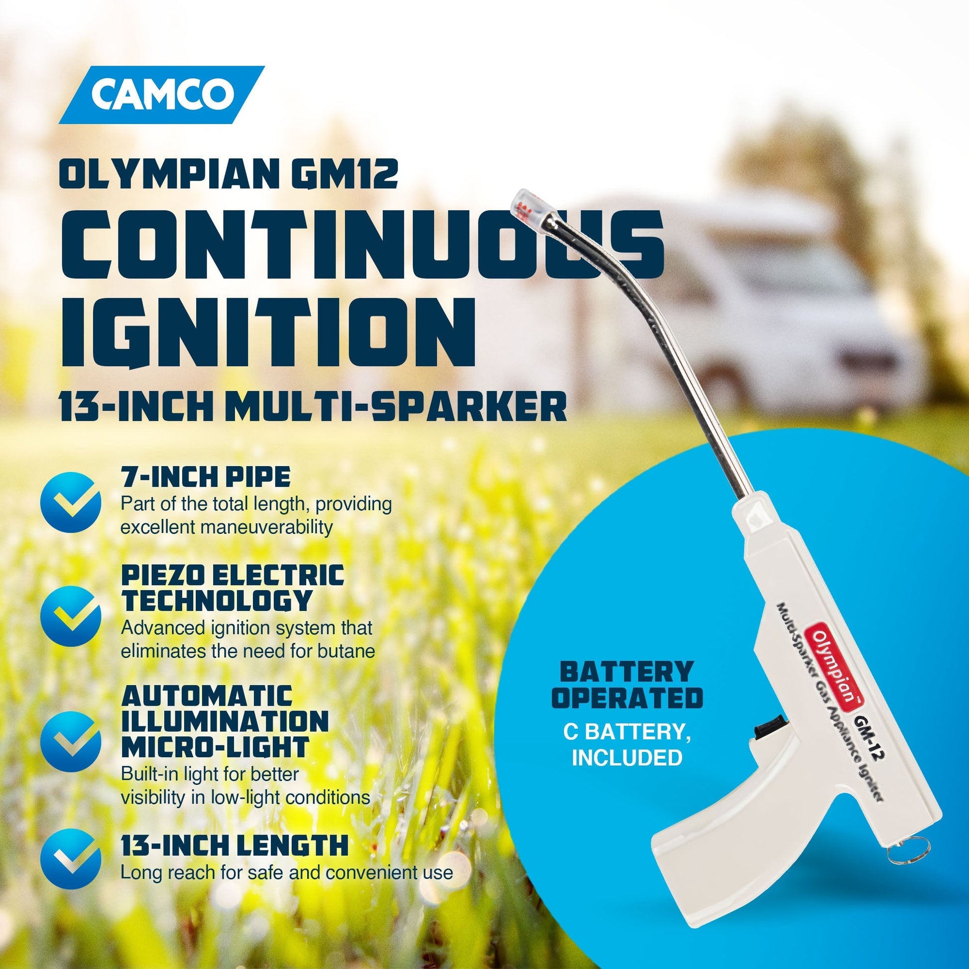 Camco Olympian GM12 Continuous Ignition 13 Inch Multi Sparker with Curved Nozzle - Find Fresh Goods