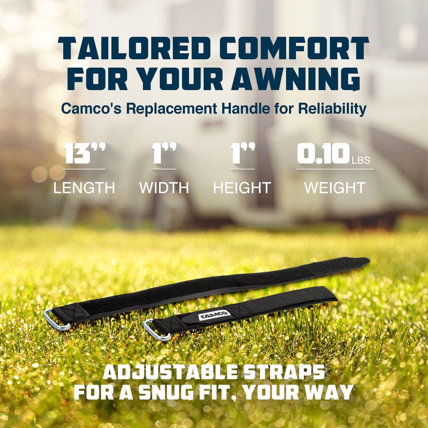 Camco 42503 Universal Fit 12 Inch Replacement Awning Strap Set with Metal D-Ring