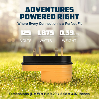 Camco 55225 Power Grip RV 125 Volt Two Plug 15 Amp to Single 30 Amp Adapter - Find Fresh Goods