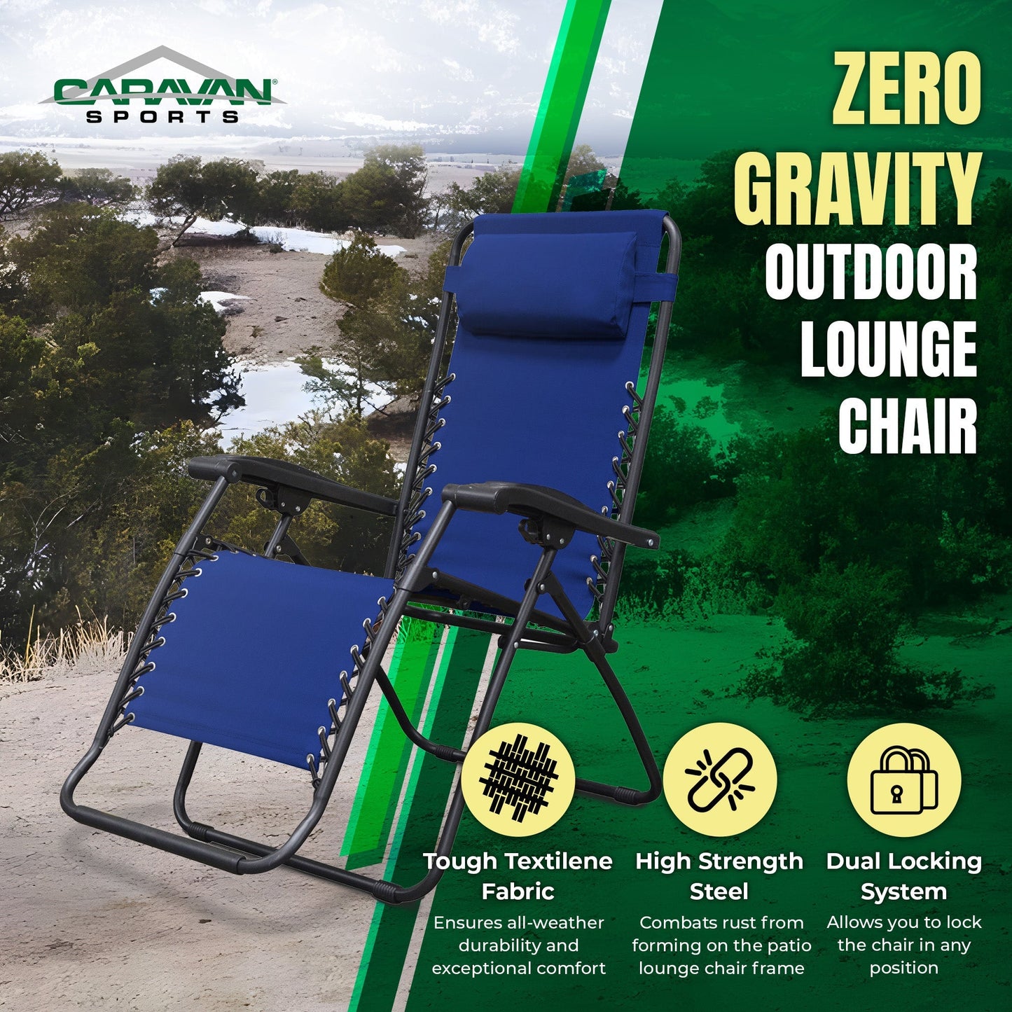 Caravan Sports Zero Gravity Outdoor Folding Camping Patio Lounge Chair, Blue