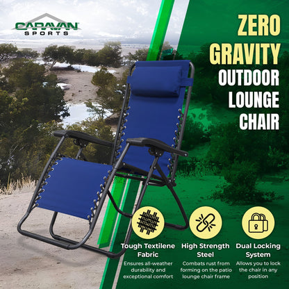 Caravan Sports Zero Gravity Outdoor Folding Camping Patio Lounge Chair, Blue