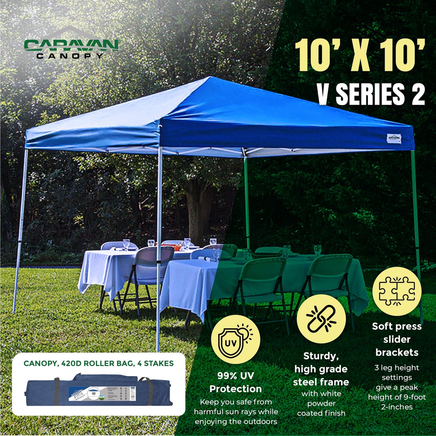 Caravan Canopy V Series 2 10' x 10' Entry Level Angled Leg Instant Canopy, Blue