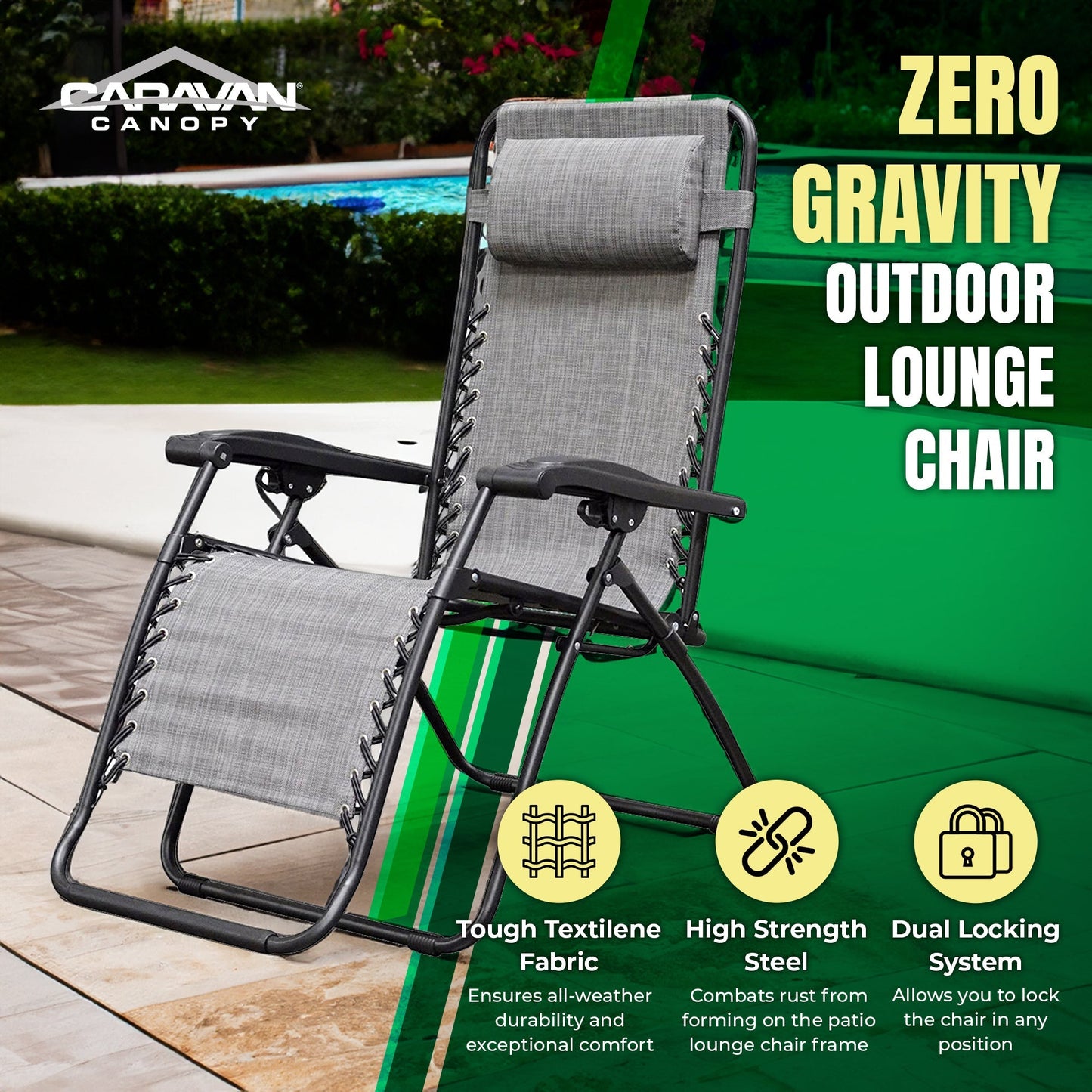Caravan Sports Zero Gravity Outdoor Folding Camping Patio Lounge Chair, Gray