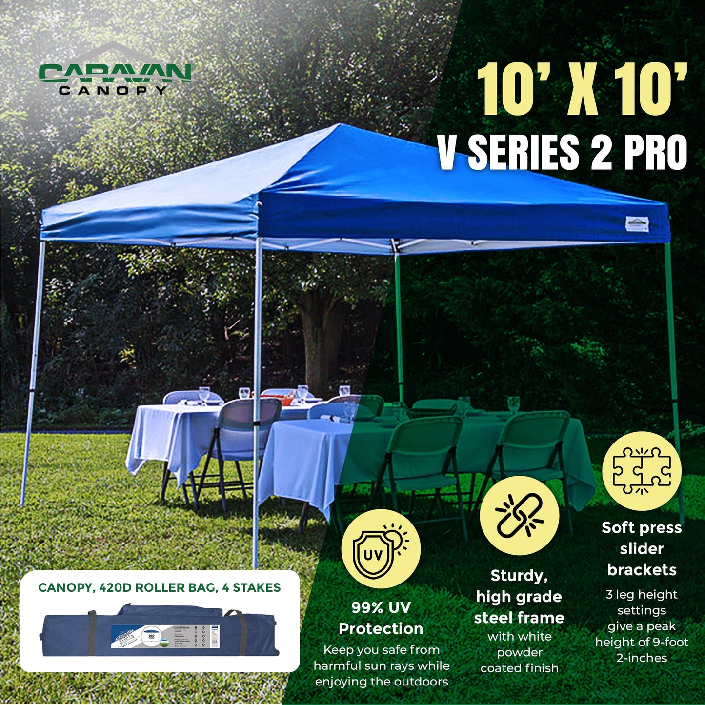 Caravan Canopy V Series 2 Pro 10' x 10' Entry Level Straight Leg Canopy, Blue
