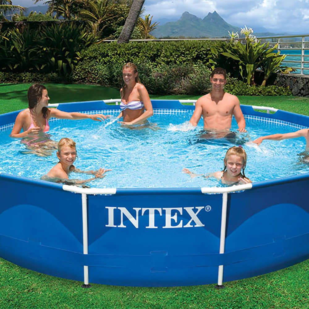 Intex Metal Frame Above Ground Pool w/ Pump, Filter Cartridge 6 Pack, and Cover
