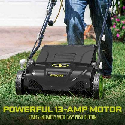 Sun Joe 15" Electric Lawn Dethatcher + Scarifier, 13-Amp, Adjustable Height